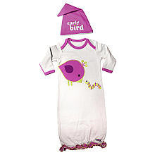 Sozo Girls 2 Piece White/Pink "Early Bird" Gown and Hat Set- 0-6 Months