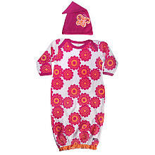 Sozo Girls 2 Piece Floral Printed Gown and Hat Set with Butterfly Detail- 0-6 Months