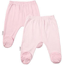 Kushies Girls' Everyday Layette 2 Pack Pink Solid/Stripe Footed Pant