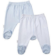 Kushies Boys Everyday Layette 2 Pack Blue Solid/Stripe Footed Pant