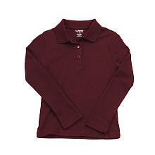 French Toast Long Sleeve Interlock Knit Polo with Picot Collar (Feminine Fit) - Burgundy ( Size 14)