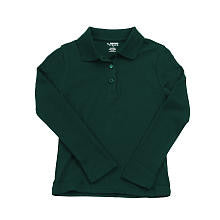 French Toast Long Sleeve Interlock Knit Polo with Picot Collar (Feminine Fit) - Green ( Size 8)