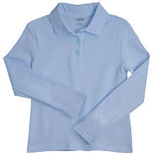 French Toast Long Sleeve Interlock Knit Polo with Picot Collar (Feminine Fit) - Blue ( Size Girls Plus 20)