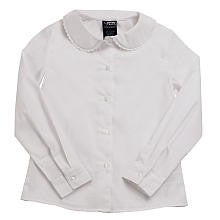 French Toast Girls Long Sleeve Peter Pan Blouse with Lace Trim Collar - White