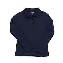 French Toast Long Sleeve Interlock Knit Polo with Picot Collar (Feminine Fit) - Navy ( Size 5)