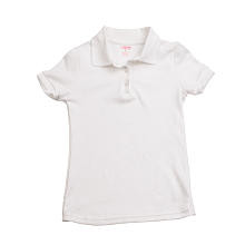 French Toast Girls Short Sleeve Interlock Knit Polo with Picot Collar - White