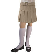 French Toast Girls Pleated Scooter with Square Buckle Belt - Khaki