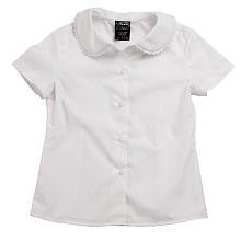 French Toast Girls Short Sleeve Peter Pan Blouse with Lace Trim Collar - White