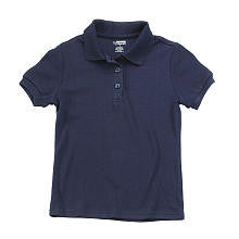 French Toast Girls Short Sleeve Interlock Knit Polo with Picot Collar - Blue