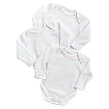 SpaSilk Girls 3 Pack White with Pink Contrast Stitching Long Sleeve Lap Shoulder Bodysuits