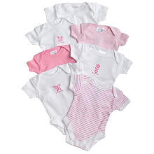 SpaSilk Girls 7 Pack Pink/White Assorted Short Sleeve Lap Shoulder Bodysuits