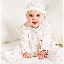 Little Me Girls Ivory Vintage Rose Footie and Hat