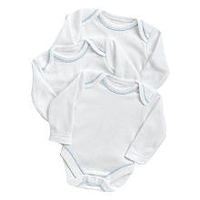 SpaSilk Boys 3 Pack White with Contrast Blue Stitching Long Sleeve Lap Shoulder Bodysuits