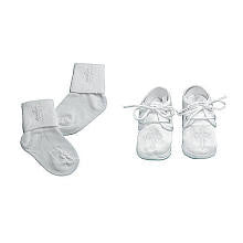 Small World Boys Embroidered Cross Christening Shoe and Sock Set