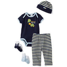 Baby Essentials Boys 5 Piece Handsome Like Dad Set with Bodysuit Pant Cap and 2 Pairs of Socks - 3-6 Months