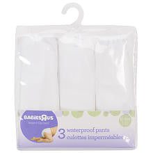 Babies R Us 3 Pack Waterproof Pants-White 6/9 Mos.