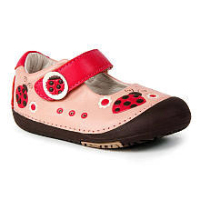 Momo Baby Girl Leather Shoes with Flexible Rubber Sole - Ladybugs