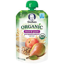 Gerber Organic 2nd Foods Pouches Pear Peach Oatmeal - 3.5 Ounce