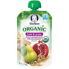 Gerber Organic 2nd Foods Pouches Pear Pomgrnt Mix Grain - 3.5 Ounce