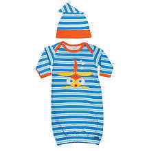 Sozo Boy Stripe Gown and Cap Set with Fold Over Cuff Sleeves