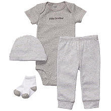 Carter's Boys 4-Piece Packaged Bodysuit, Pant, Cap and Sock Head to Toe Set - Heather Grey