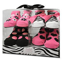 Baby Essentials Girls 4 Pack Sock Set - Pink Zebra