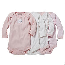 Burt's Bees Baby Girls 4 Pack Pink Assorted Organic Longsleeve Bodysuits