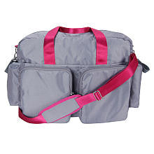 Trend Lab Gray and Magenta Pink Deluxe Duffle Style Diaper Bag