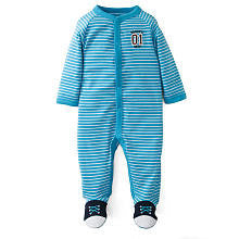 Carter's Boys Blue 'Daddy's MVP' Yarn Dye Stripe Footie with Faux Sneaker Foot Art