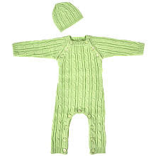 Tadpoles Neutral 2 Piece Light Green Cable Knit Coverall and Hat Set