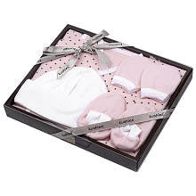 Kushies Girls 4 Piece Polka Dot Kimono Gift Set with Kimono, Mittens, Booties, and Cap- Newborn