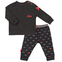 Kushies Boys 2 Piece Organic Blue Banana Long Sleeve Top and Pant Set- Dark Grey