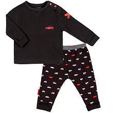 Kushies Boys 2 Piece Organic Blue Banana Long Sleeve Top and Pant Set- Black