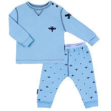 Kushies Boys 2 Piece Organic Blue Banana Long Sleeve Top and Pant Set-Blue