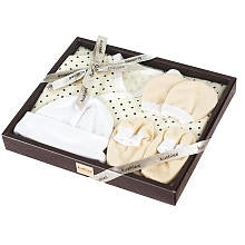 Kushies Neutral 4 Piece Polka Dot Kimono Gift Set with Kimono, Mittens, Booties, and Cap- Newborn