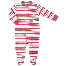 Kushies Girls Soft Velour Pink Striped Footie