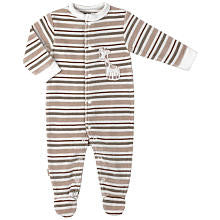 Kushies Neutral Ivory Striped Soft Velour Footie