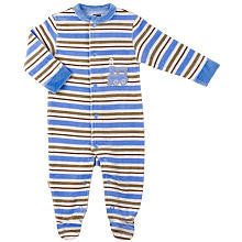 Kushies Boys Blue Striped Soft Velour Footie