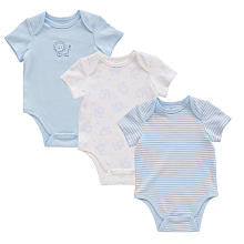 Little Me Boys' 3 Pack Blue/White Short Sleeve Assorted Bodysuit Layette Set