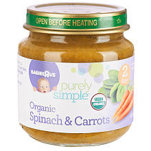 Babies R Us Stage 2 Purely Simple Organic Baby Food Spinach & Carrots  - 4 Ounce