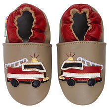 Momo Baby Boys Tan Firetruck Soft Sole Leather Shoes