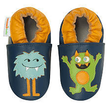 Momo Baby Boys Ahh, Monsters! Soft Sole Leather Shoes- Navy Blue