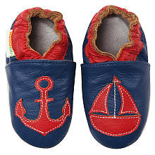 Momo Baby Boys Anchors Away Soft Sole Leather Shoes- Navy Blue