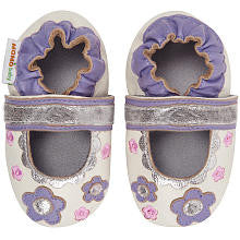 Momo Baby Girls White/Purple Flower Lace Mary Jane Soft Sole Leather Shoes