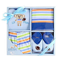 Luvable Friends Boys 4 Piece Lil Man Monkey Gift Set with Lap Shoulder Shirt, Diaper Cover, Hat, and Booties- 0-6 Months