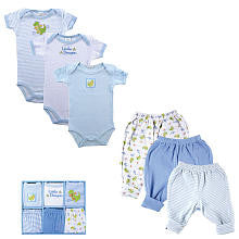 Luvable Friends Boys 6 Piece Little Dragon Grow with Me Gift Set with 3 Bodysuits and 3 Pants- 0-9 Months