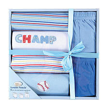 Luvable Friends Boys 6 Piece Champ Newborn Gift Set with 2 Bodysuits, 2 Lap Shoulder T Shirts, and 2 Pants