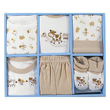 Luvable Friends Neutral 6 Piece Farm Newborn Gift Set with Bodysuit, T Shirt, Pants, Hat, Bib and Booties- 0-6 Months