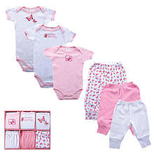 Luvable Friends Girls 6 Piece Beautiful Butterfly Grow with Me Gift Set with 3 Bodysuits and 3 Pants- 0-9 Months