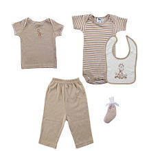 Hudson Baby Neutral 5 Piece Giraffe Gift Set with Striped Bodysuit, Lap Shoulder Shirt, Pants, Socks and Bib- 0-3 Months